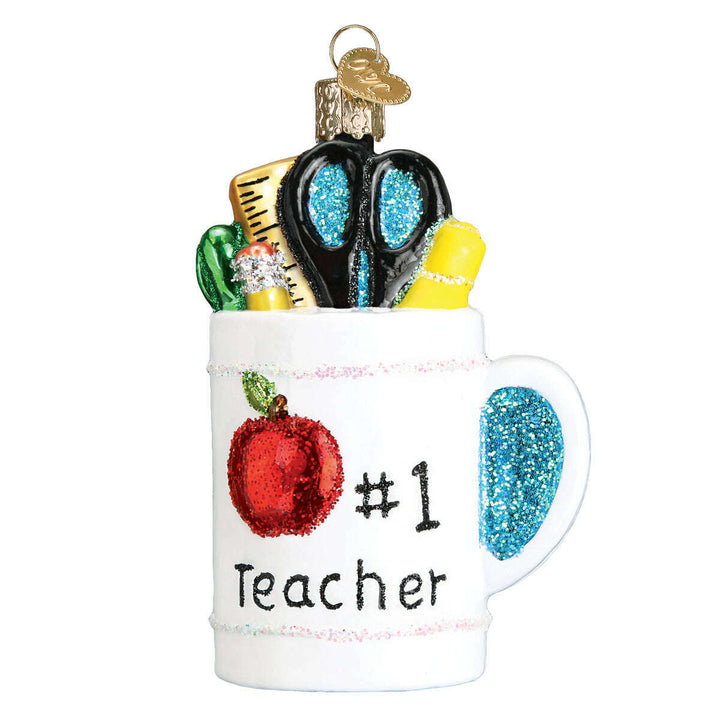 Old World Christmas Best Teacher Mug Blown Glass Ornament