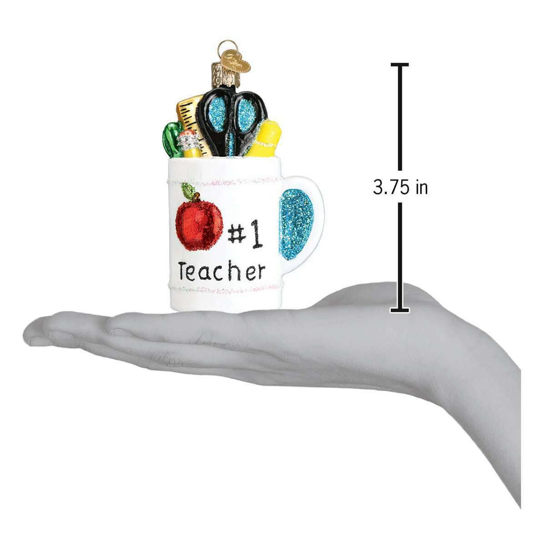 Old World Christmas Best Teacher Mug Blown Glass Ornament