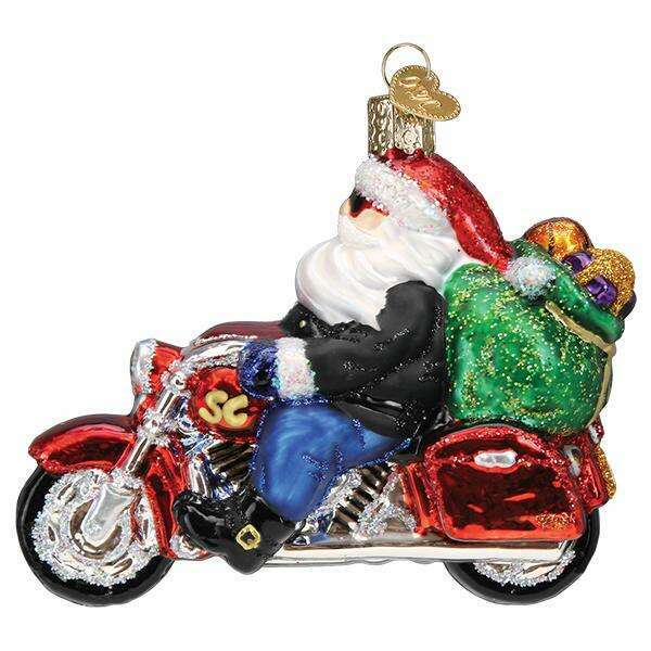 Old World Christmas Biker Santa Blown Glass Ornament
