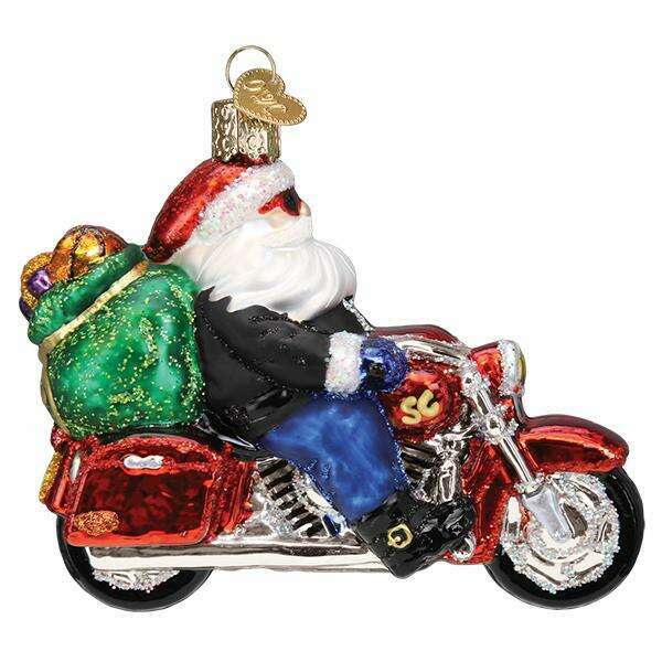 Old World Christmas Biker Santa Blown Glass Ornament