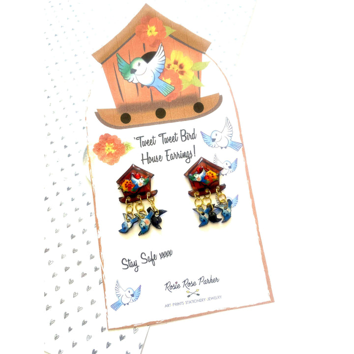 Bird House Earrings by Rosie Rose Parker