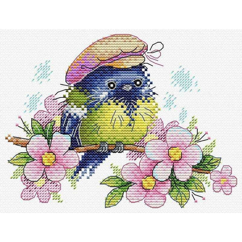 Bird with Flowers M-553 / SM-553 Counted Cross-Stitch Kit