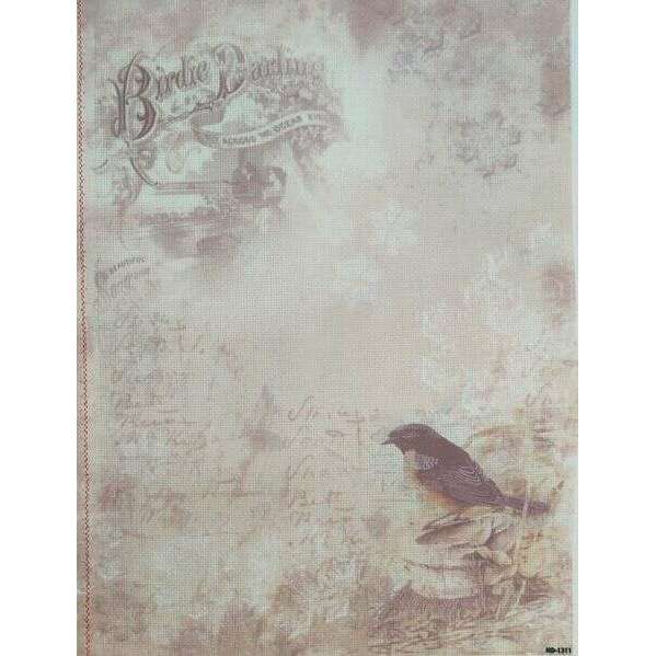 Birdsong Nostalgia Designer Printed AIDA Fabric. Canvas for embroidery with an applied background  KF-1311A