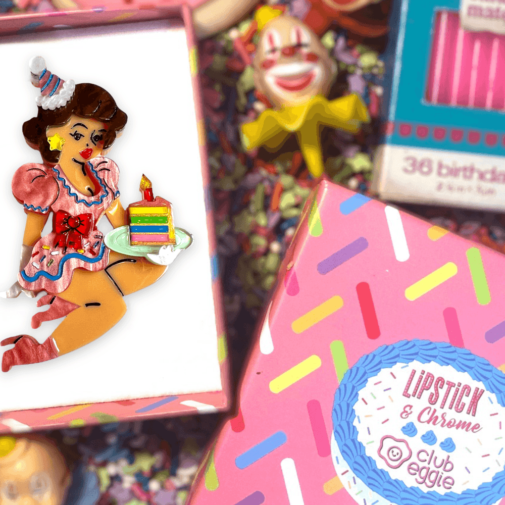 Birthday Belle Brooch by Lipstick & Chrome x Club Eggie-TAWNY - Quirks!