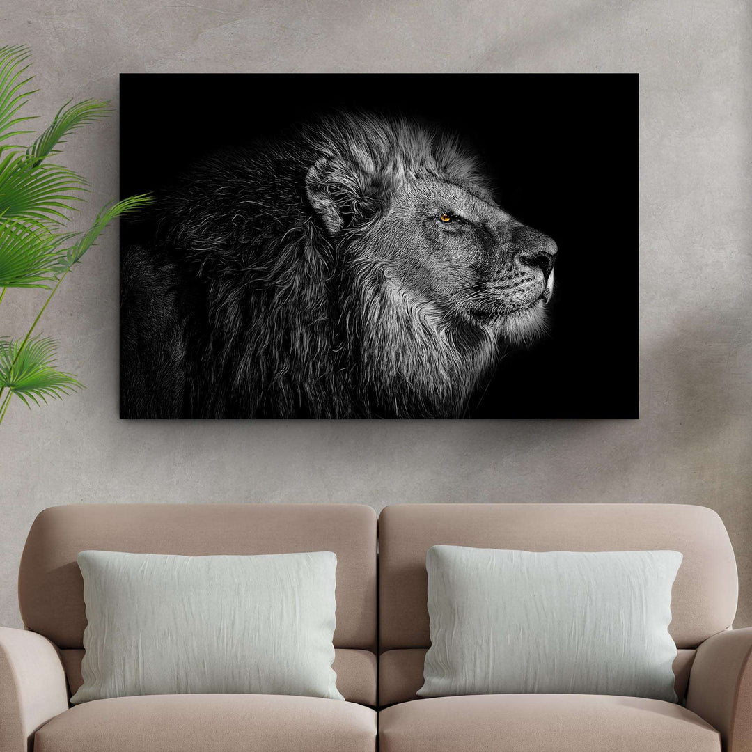 Black And White Lion Head Canvas Wall Art