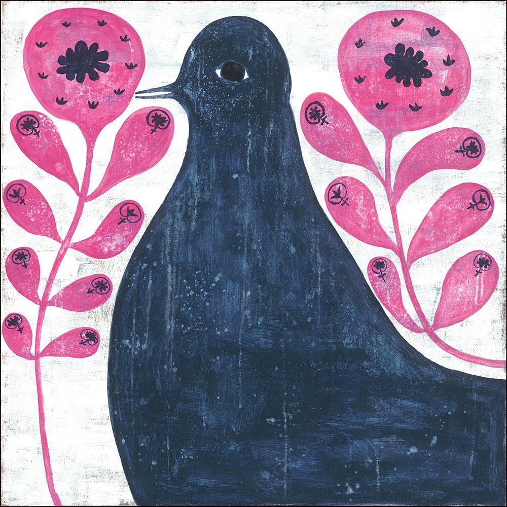 "Black Bird in Flowers" Gallery Wrap Art Print - Quirks!
