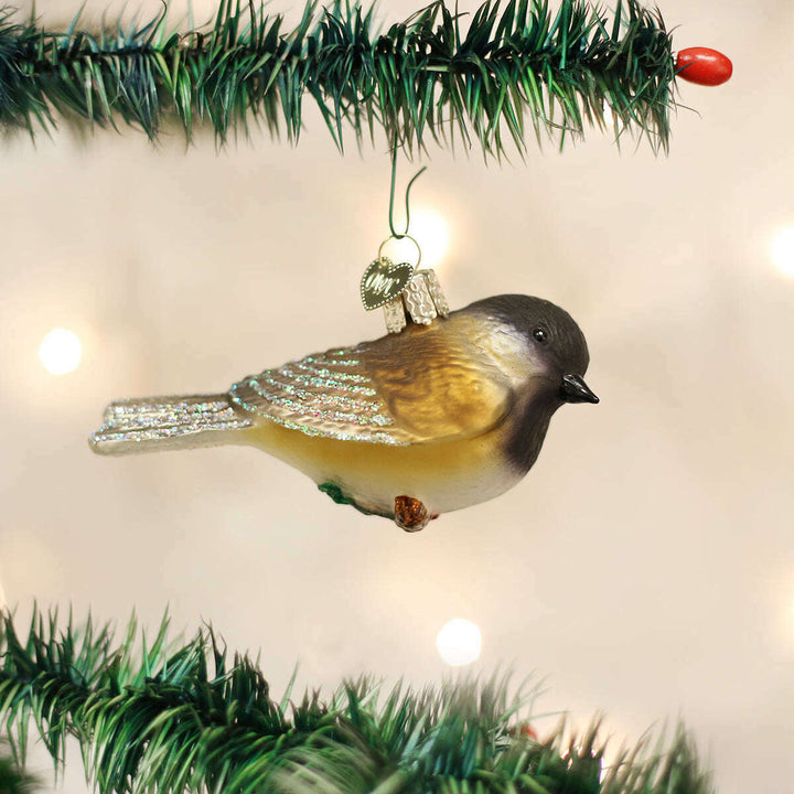 Old World Christmas Black-Capped Chickadee Blown Glass Ornament