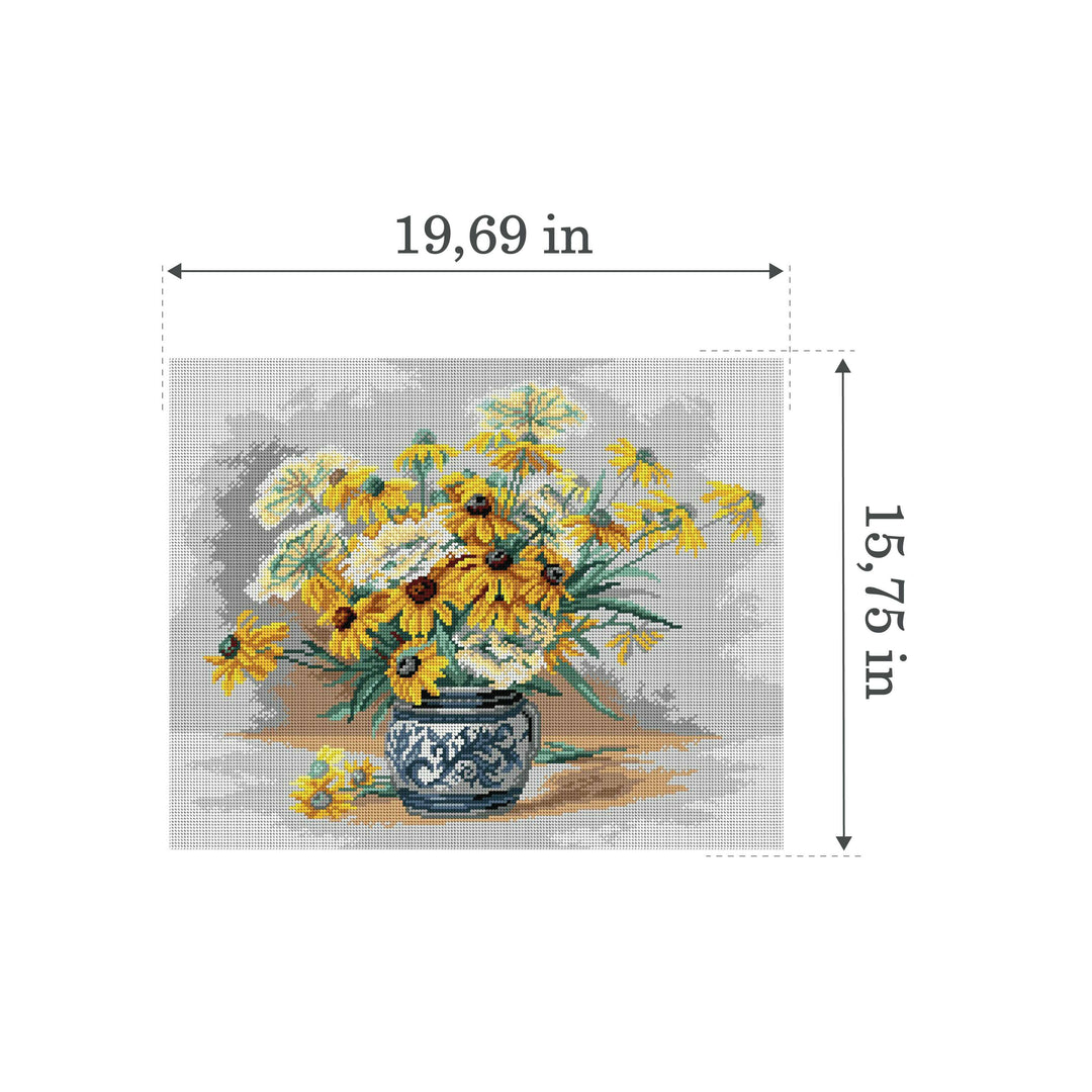 Black Eyed Susans 3489M Needlepoint canvas for halfstitch without yarn