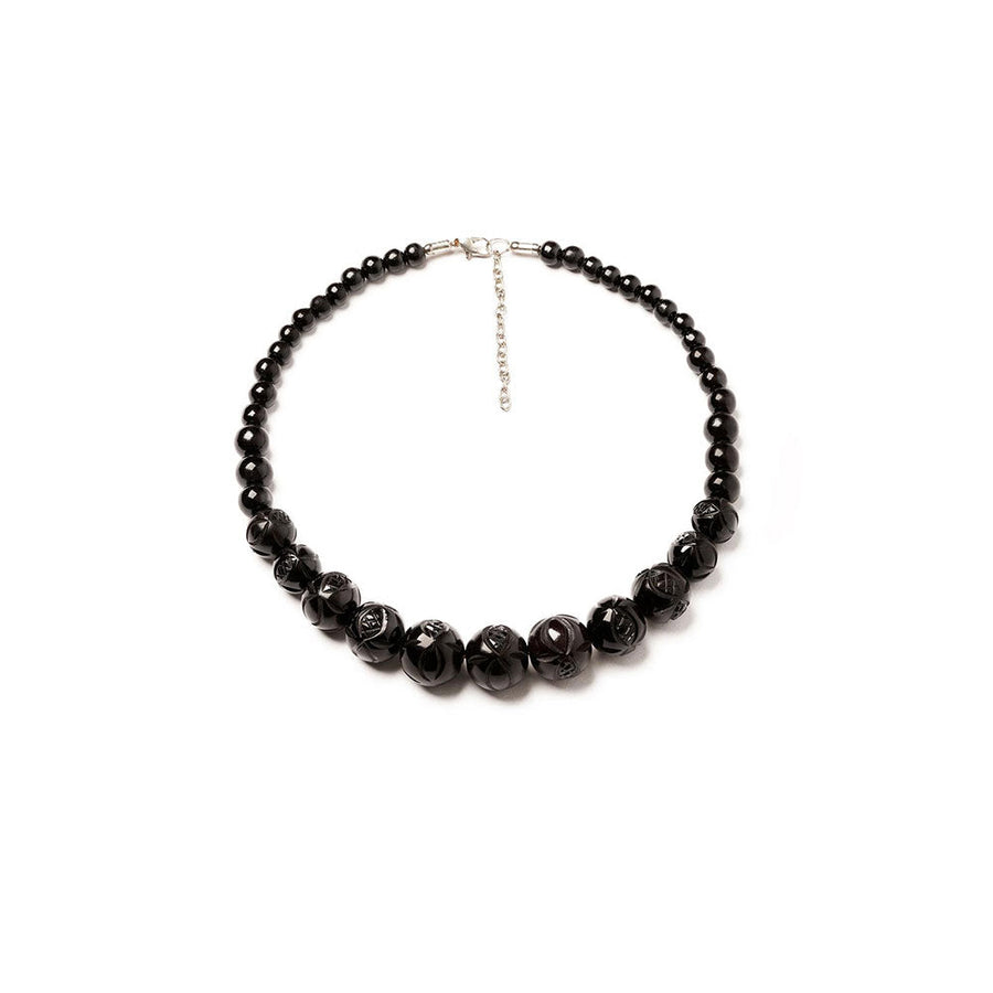 Black Heavy Carve Bead Necklace image