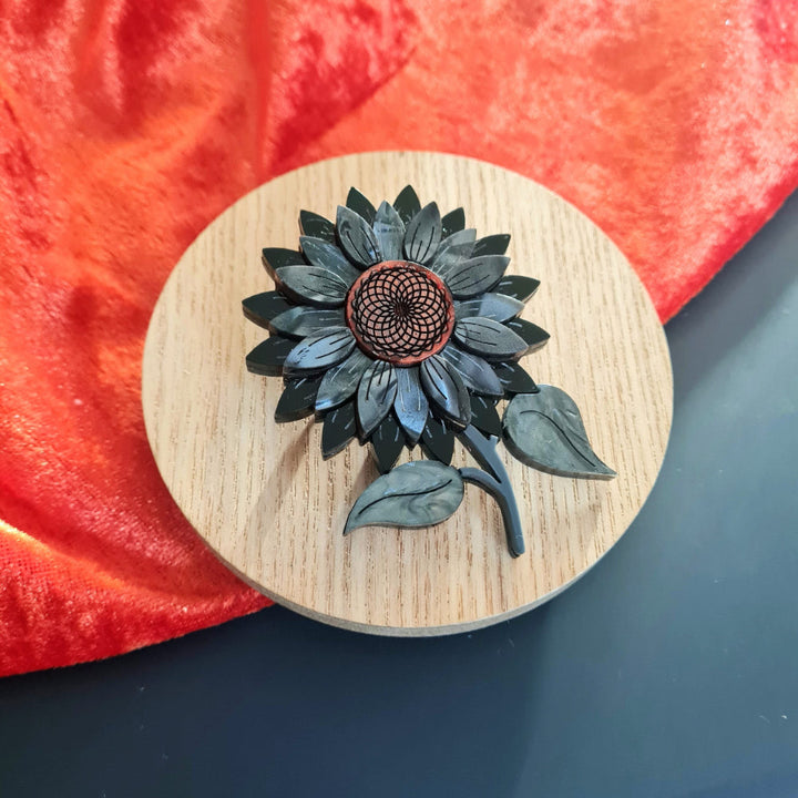 Black Sunflower Brooch by Cherryloco Jewellery 