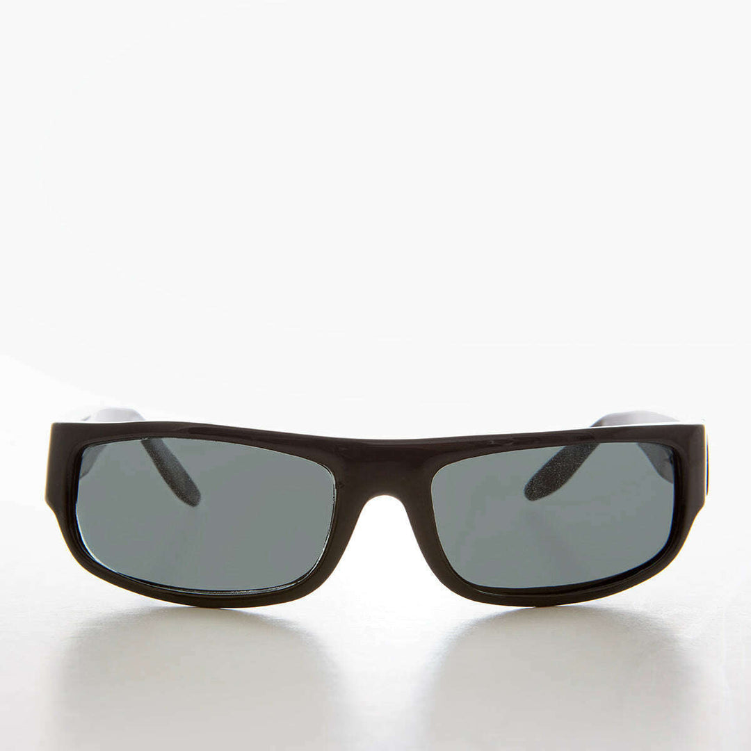 Black Wraparound Rectangular Vintage Sunglasses - Keane