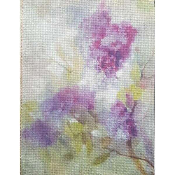 Blooming Lilacs Designer Printed AIDA Fabric. Canvas for embroidery with an applied background  KF-1095A