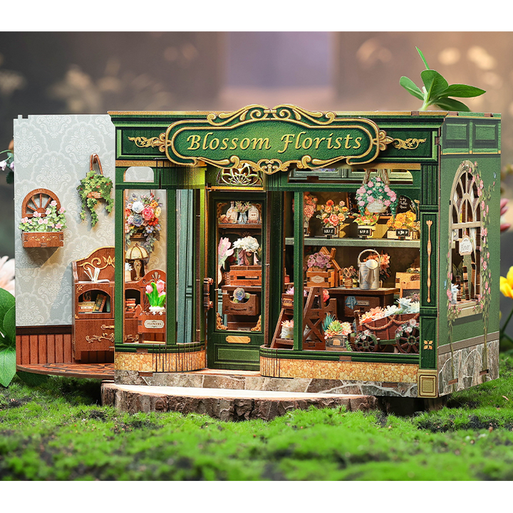 Blossom Florists Dollhouse Kit - Miniature Wizardi Roombox Kit with LED Light F07M51-97-GB403
