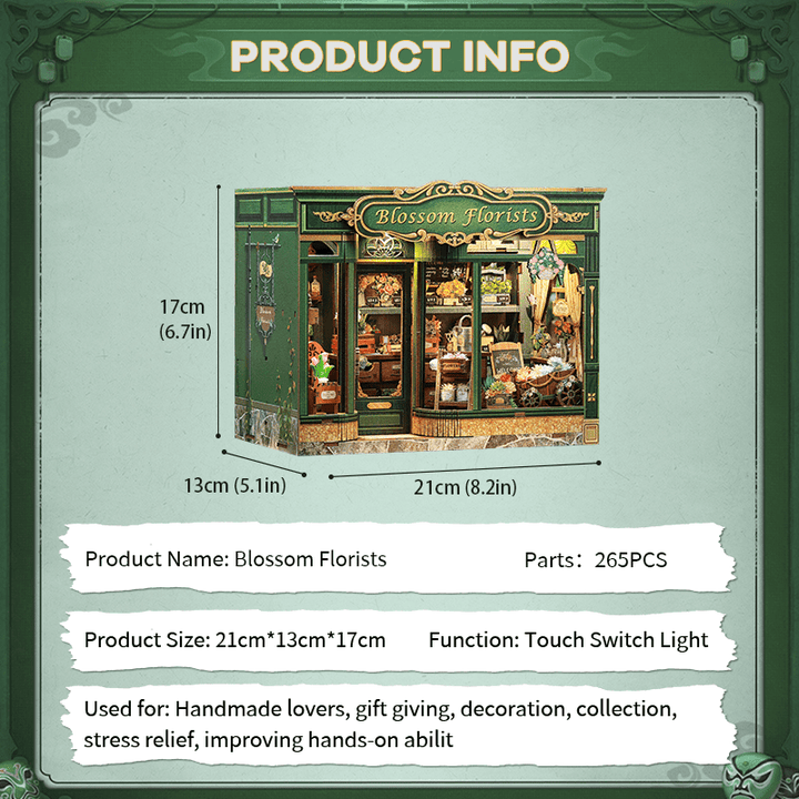 Blossom Florists Dollhouse Kit - Miniature Wizardi Roombox Kit with LED Light F07M51-97-GB403