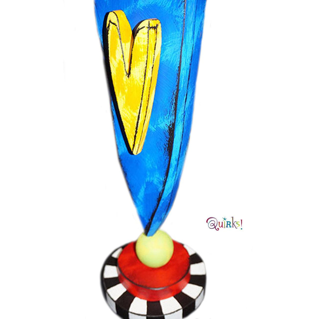 Blue and Yellow Sculpture Heart on a Stand by Tra Art Studio - Quirks!