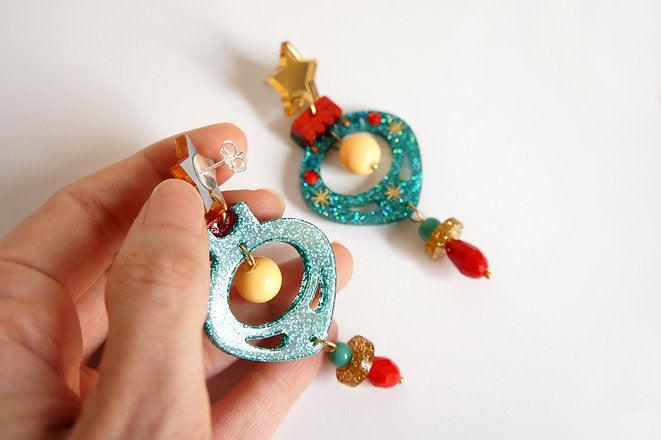 Blue Christmas Ornament Earrings by LaliBlue - Quirks!