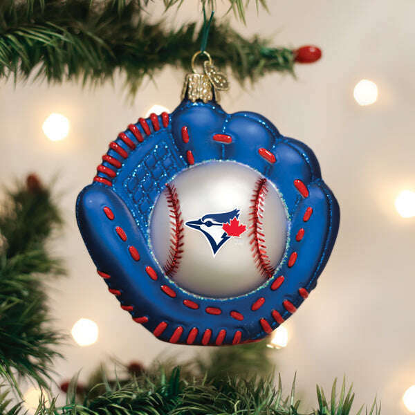 Old World Christmas Blue Jays Baseball Mitt Blown Glass Ornament