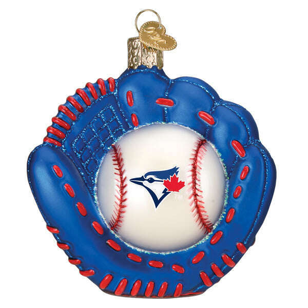 Old World Christmas Blue Jays Baseball Mitt Blown Glass Ornament