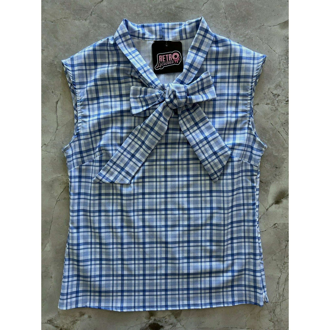 Blue Plaid Bow Top