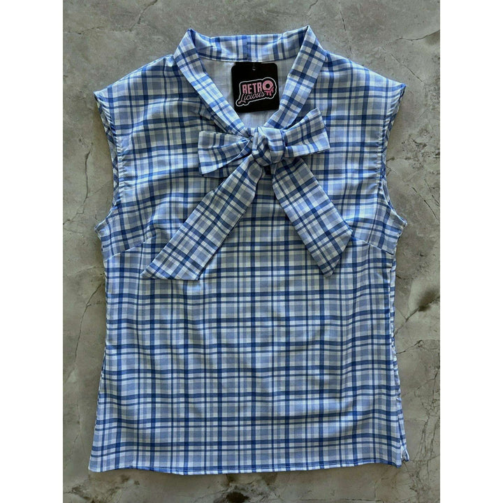 Blue Plaid Bow Top