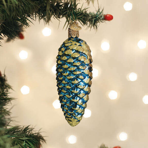 Old World Christmas Blue Shimmering Cone Blown Glass Ornament