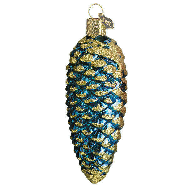 Old World Christmas Blue Shimmering Cone Blown Glass Ornament