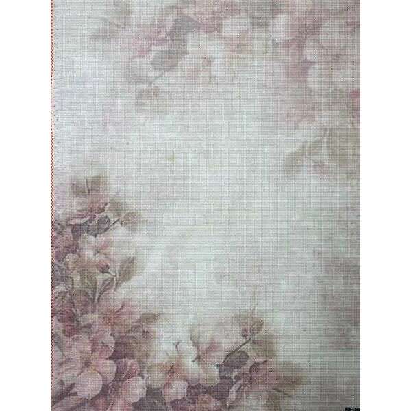 Blush Bloom Designer Printed AIDA Fabric. Canvas for embroidery with an applied background  KF-1366A