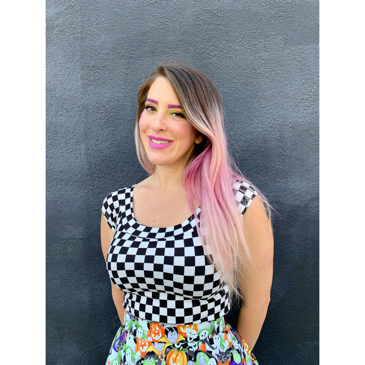 Boat Neck Top in Checkers - XS only