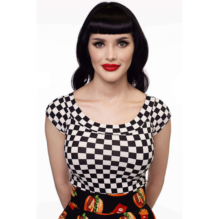 Boat Neck Top in Checkers - XS only