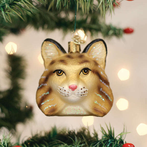 Old World Christmas Bobcat Head Blown Glass Ornament