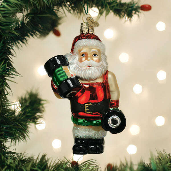 Old World Christmas Bodybuilder Santa Blown Glass Ornament
