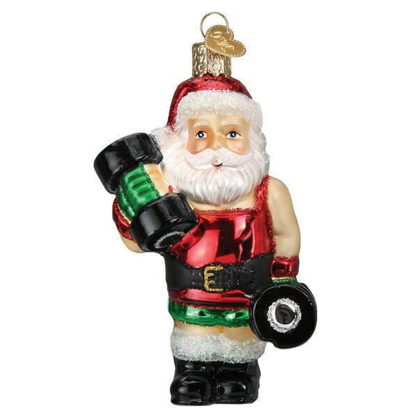 Old World Christmas Bodybuilder Santa Blown Glass Ornament