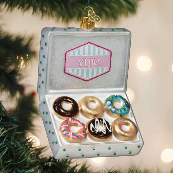 Old World Christmas Box of Donuts Blown Glass Ornament