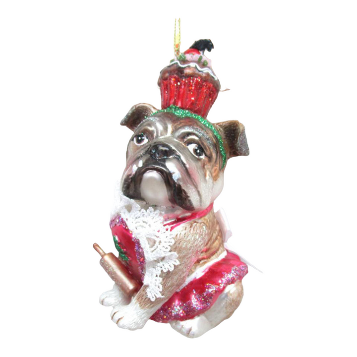 Boxer w/Cupcake Ornament by December Diamonds