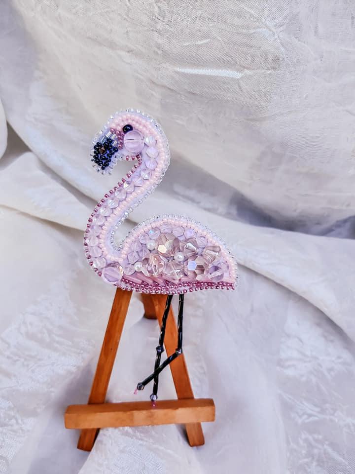 BP-216C Beadwork kit for creating brooch Crystal Art "Flamingo"