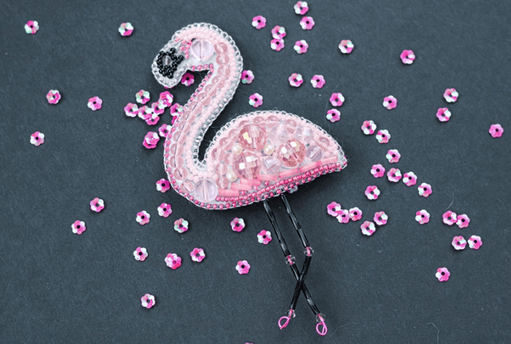 BP-216C Beadwork kit for creating brooch Crystal Art "Flamingo"