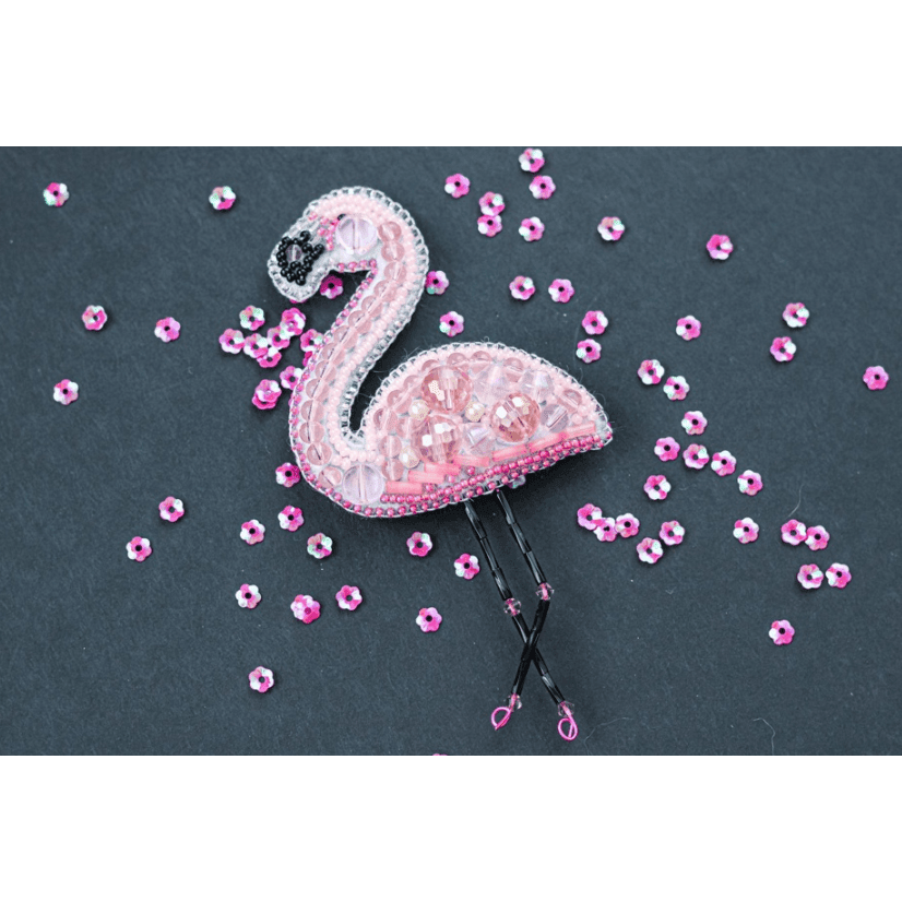 BP-216C Beadwork kit for creating brooch Crystal Art "Flamingo"