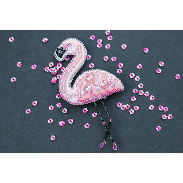 BP-216C Beadwork kit for creating brooch Crystal Art "Flamingo"