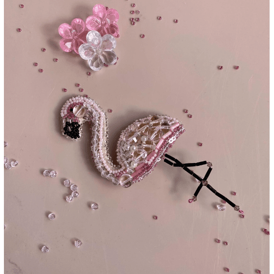 BP-216C Beadwork kit for creating brooch Crystal Art "Flamingo"