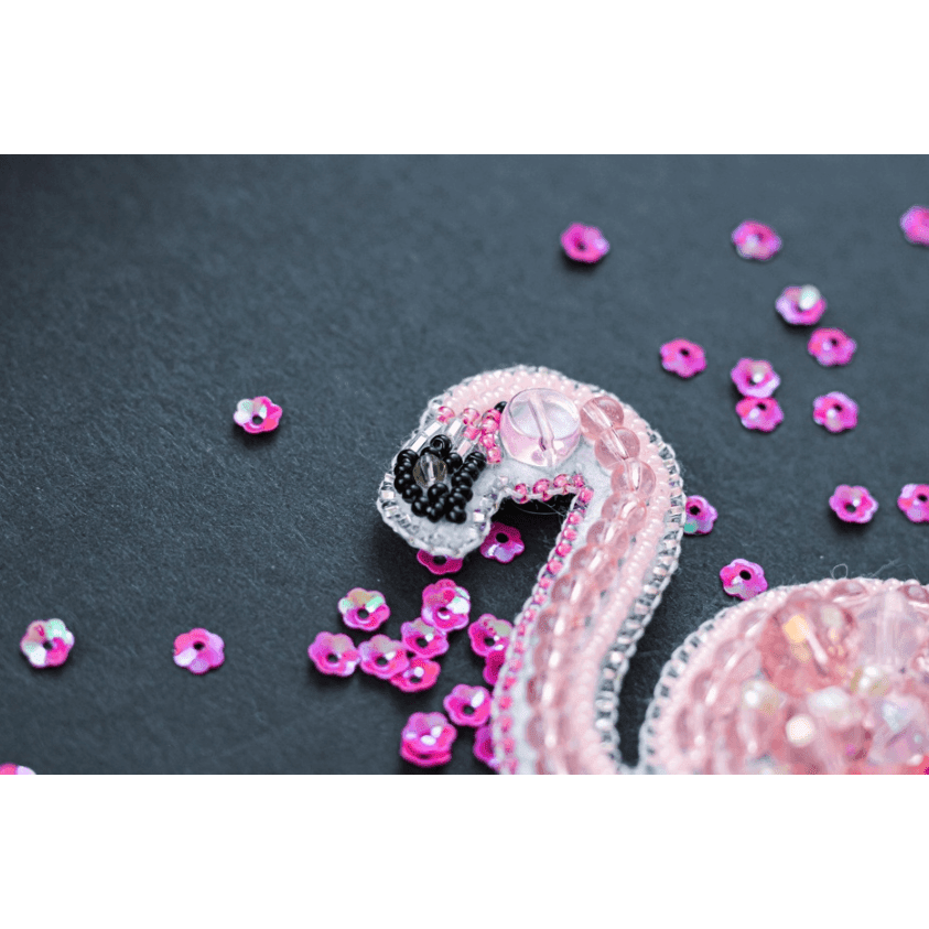 BP-216C Beadwork kit for creating brooch Crystal Art "Flamingo"