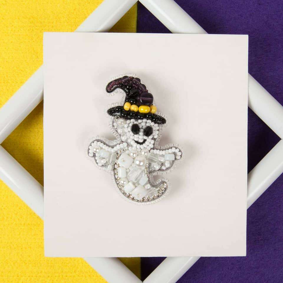 BP-333C Beadwork kit for creating brooch Crystal Art "Ghost"