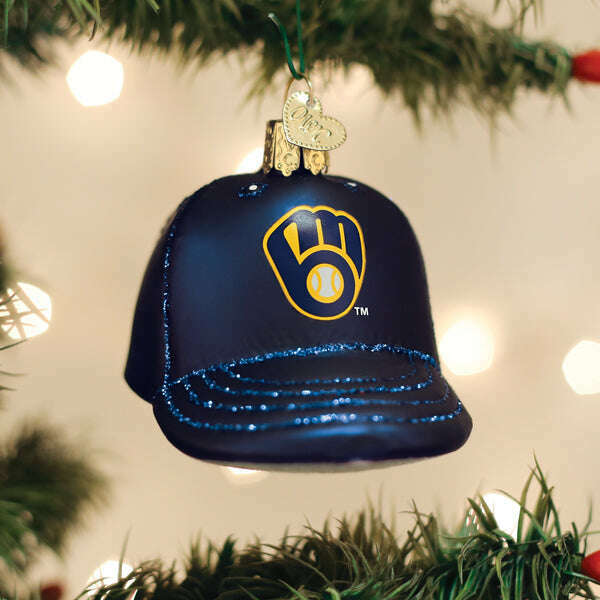 Old World Christmas Brewers Baseball Cap Blown Glass Ornament