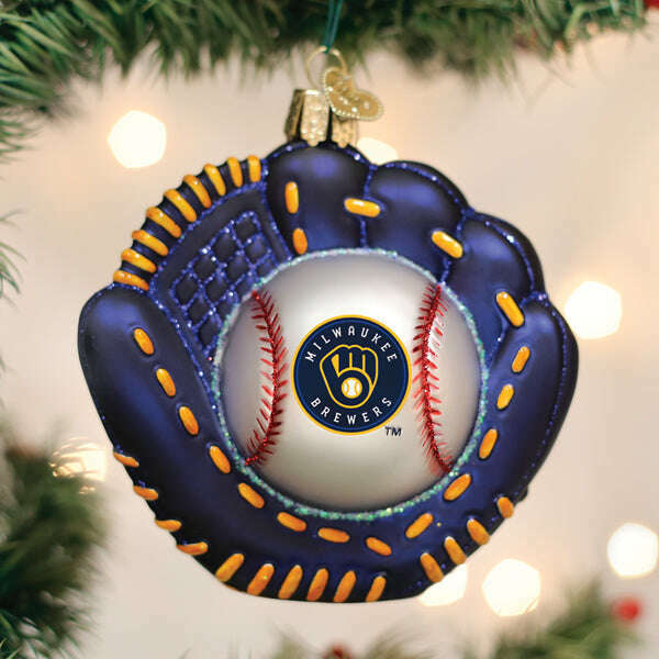 Old World Christmas Brewers Baseball Mitt Blown Glass Ornament