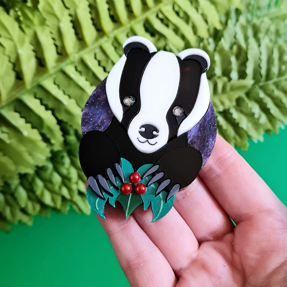 Brian The Badger Brooch by Cherryloco Jewellery 3
