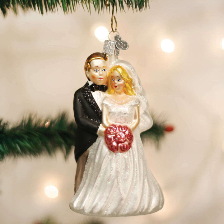 Old World Christmas Bridal Couple Blown Glass Ornament