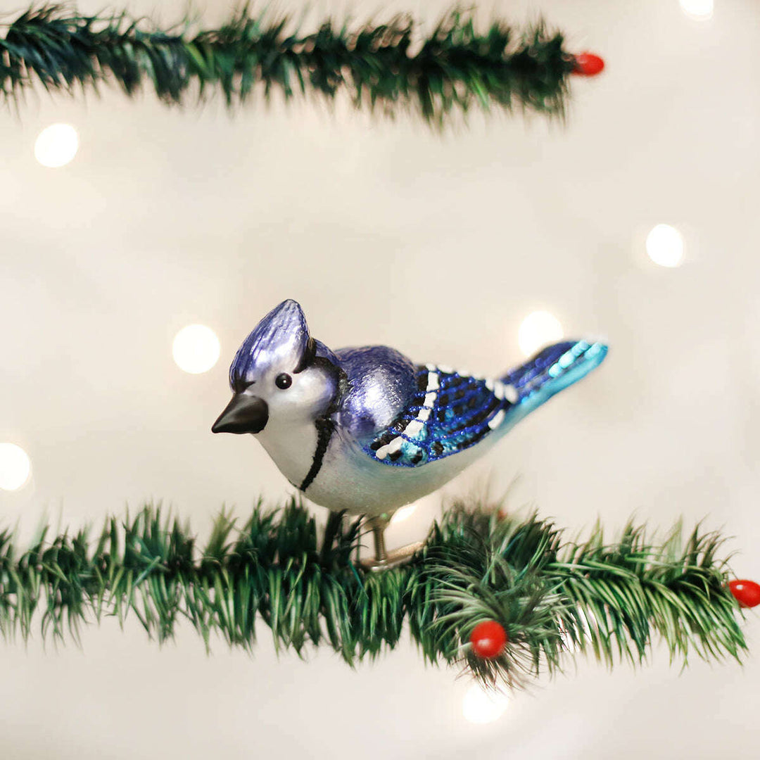 Old World Christmas Bright Blue Jay Blown Glass Ornament