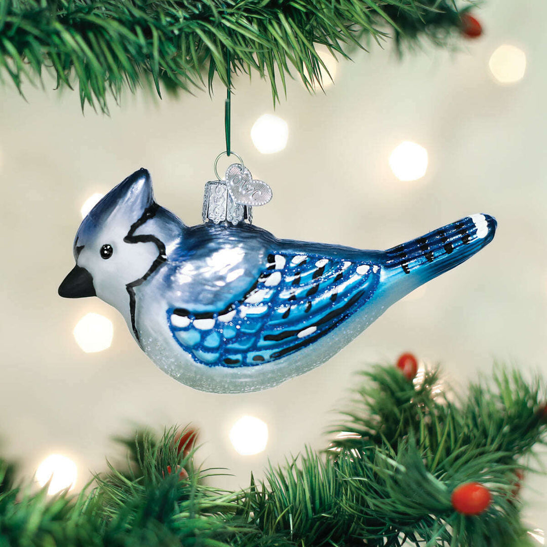 Old World Christmas Bright Blue Jay Blown Glass Ornament