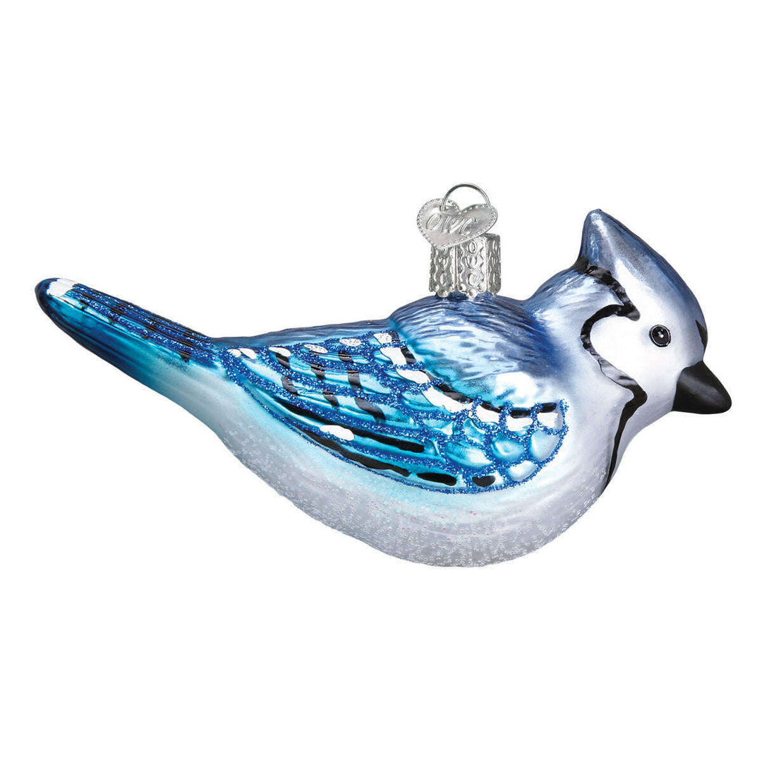 Old World Christmas Bright Blue Jay Blown Glass Ornament