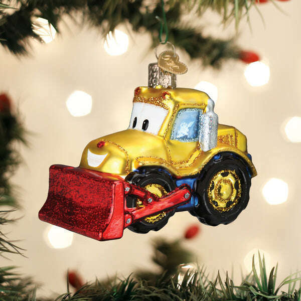 Old World Christmas Bright-Eyed Bulldozer Blown Glass Ornament