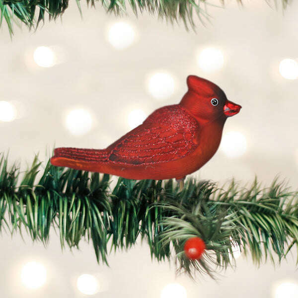 Old World Christmas Bright Red Cardinal Blown Glass Ornament